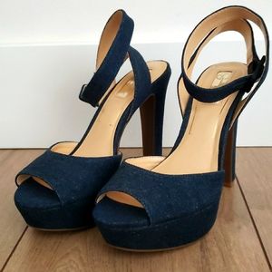 Denim platform heels